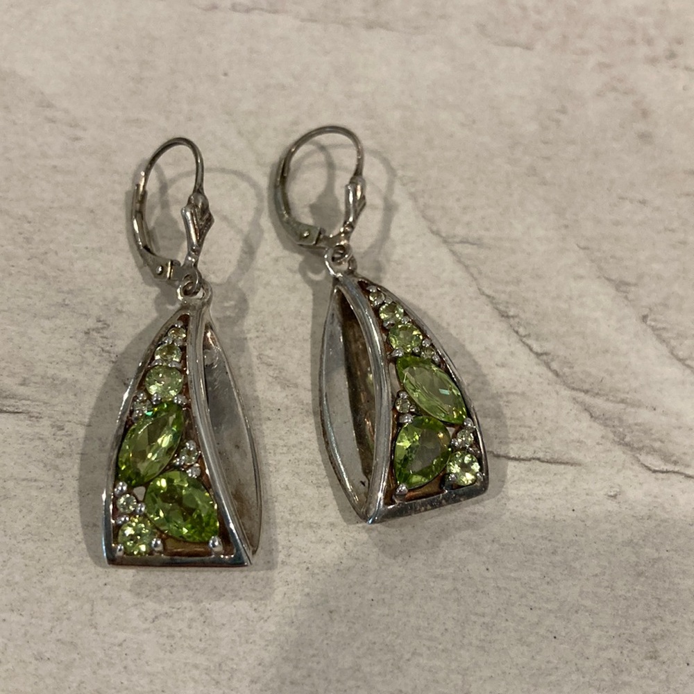 Sterling earrings with green and white rhinestones